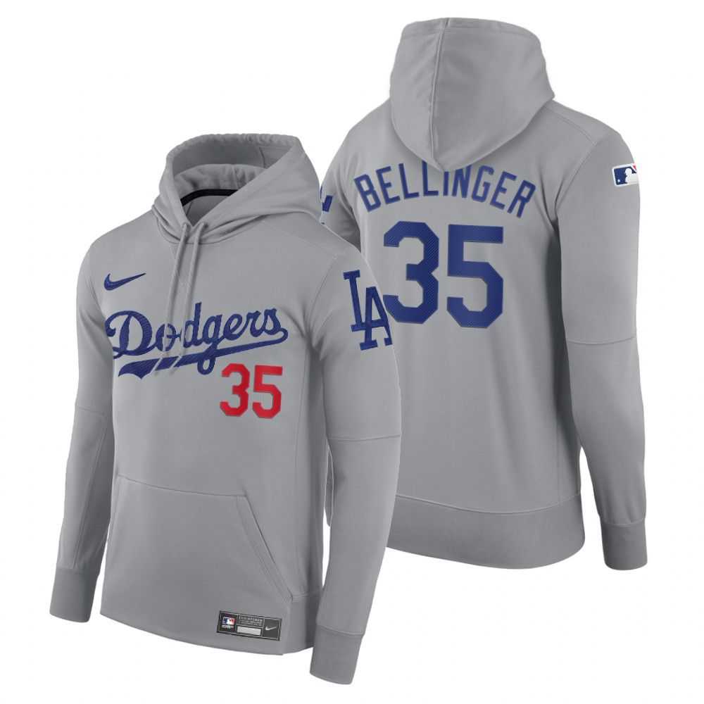 Men Los Angeles Dodgers 35 Bellinger gray road hoodie 2021 MLB Nike Jerseys